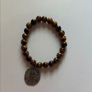D1 Brown Beaded Bracelet with 'Anchored by Grace' Charm